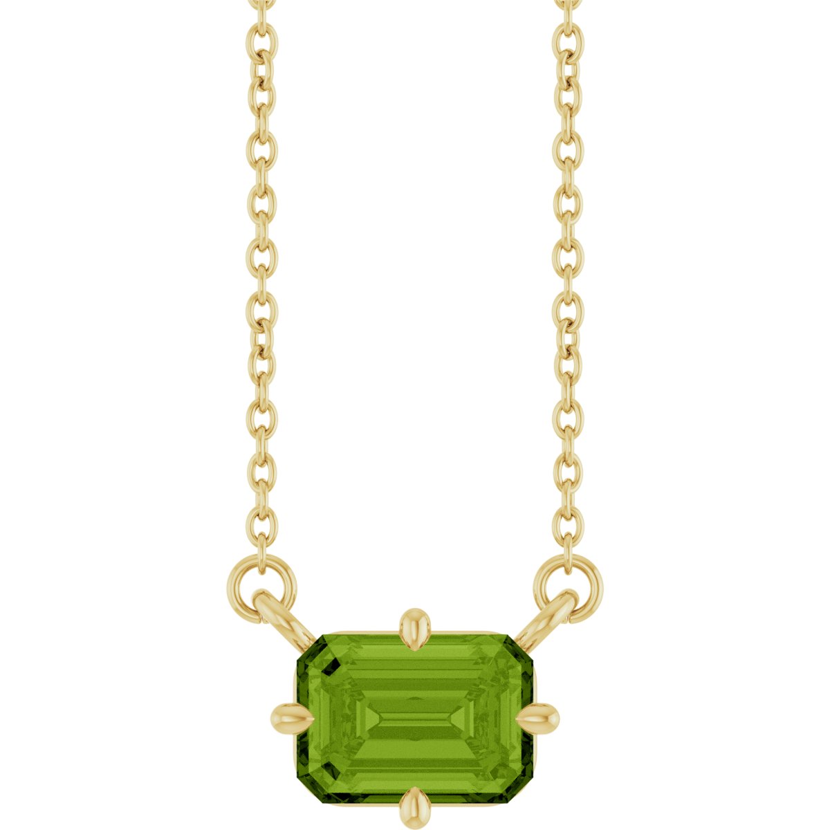 Natural Peridot Solitaire Necklace in 14k yellow gold