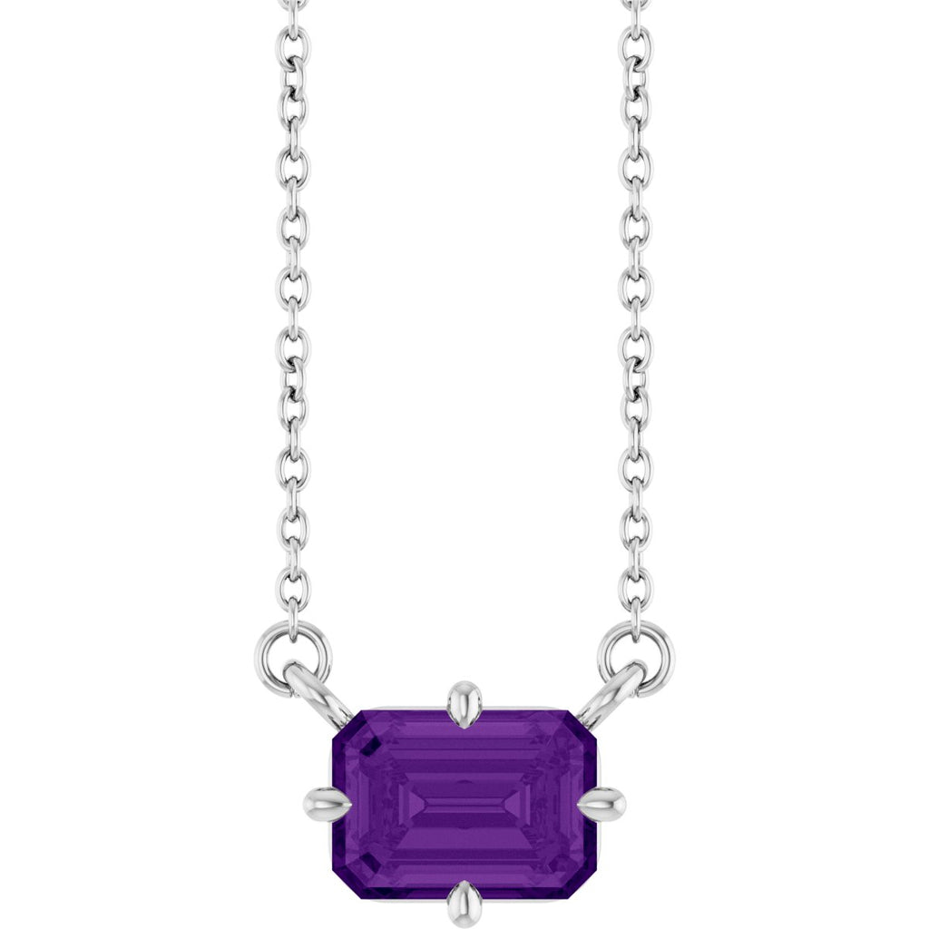 Natural Amethyst Solitaire Necklace in 14k white gold