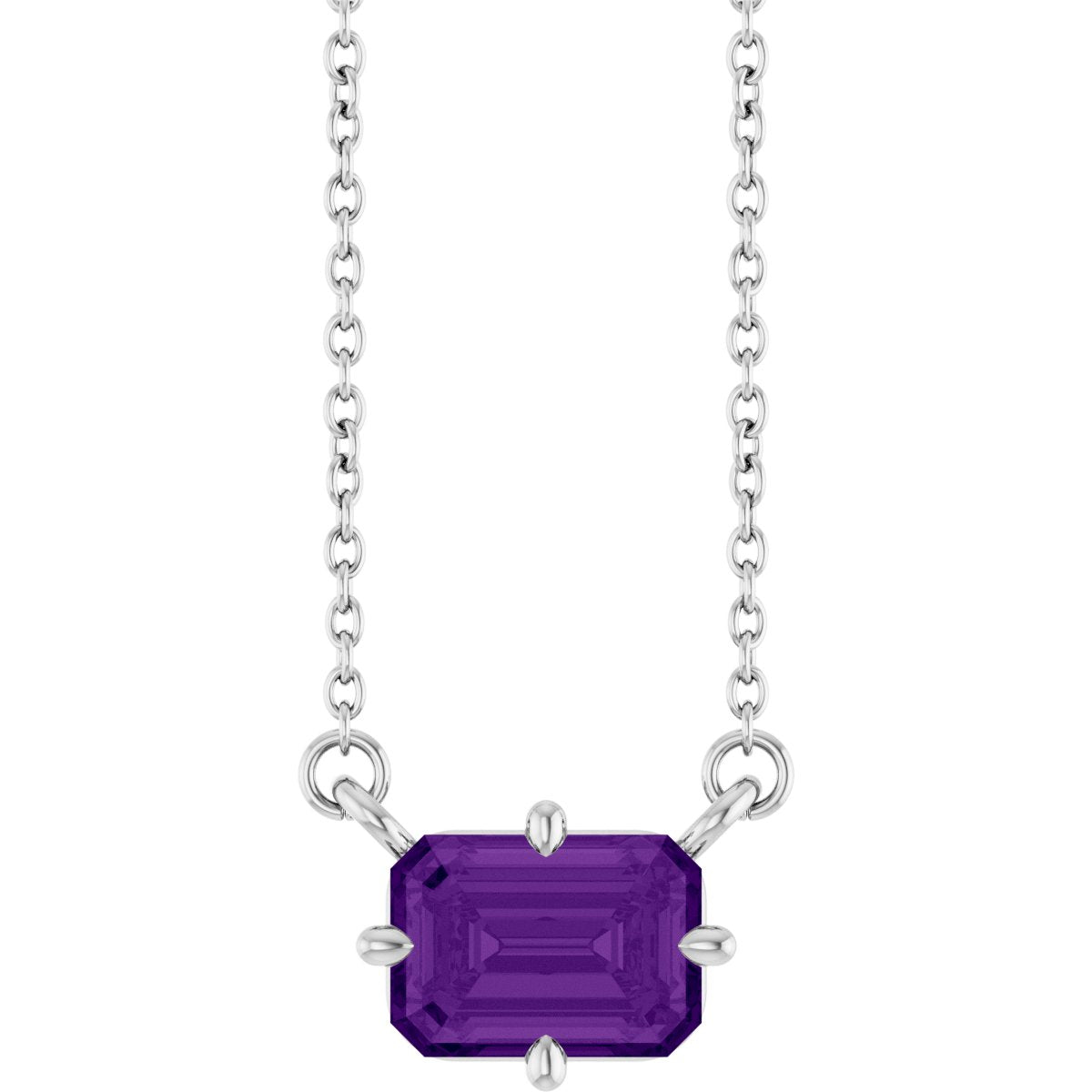 Natural Amethyst Solitaire Necklace in 14k white gold