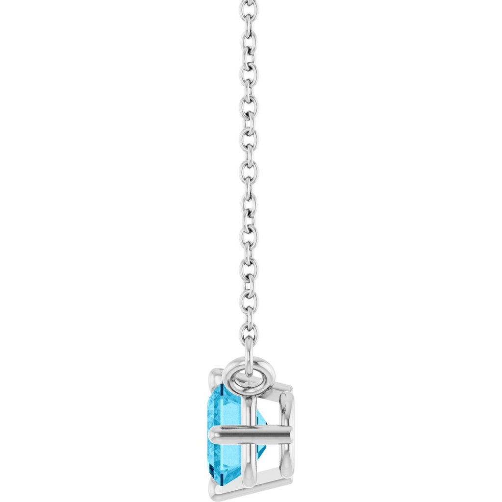 Natural Aquamarine Solitaire Necklace in 14k white gold
