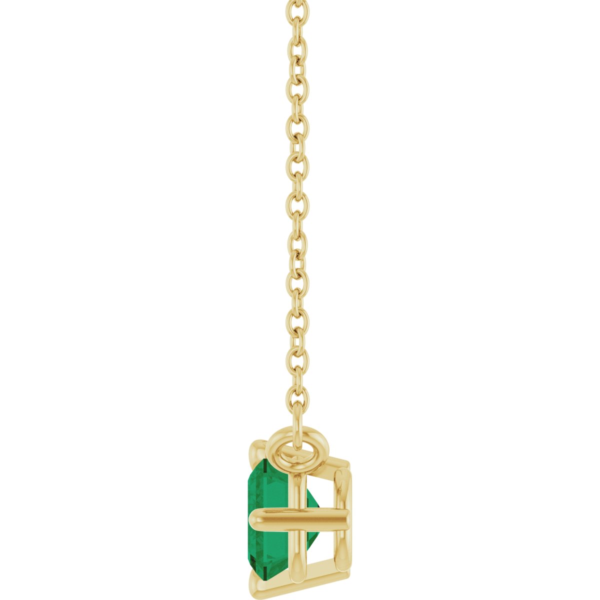 Natural Emerald Solitaire Necklace in 14k yellow gold