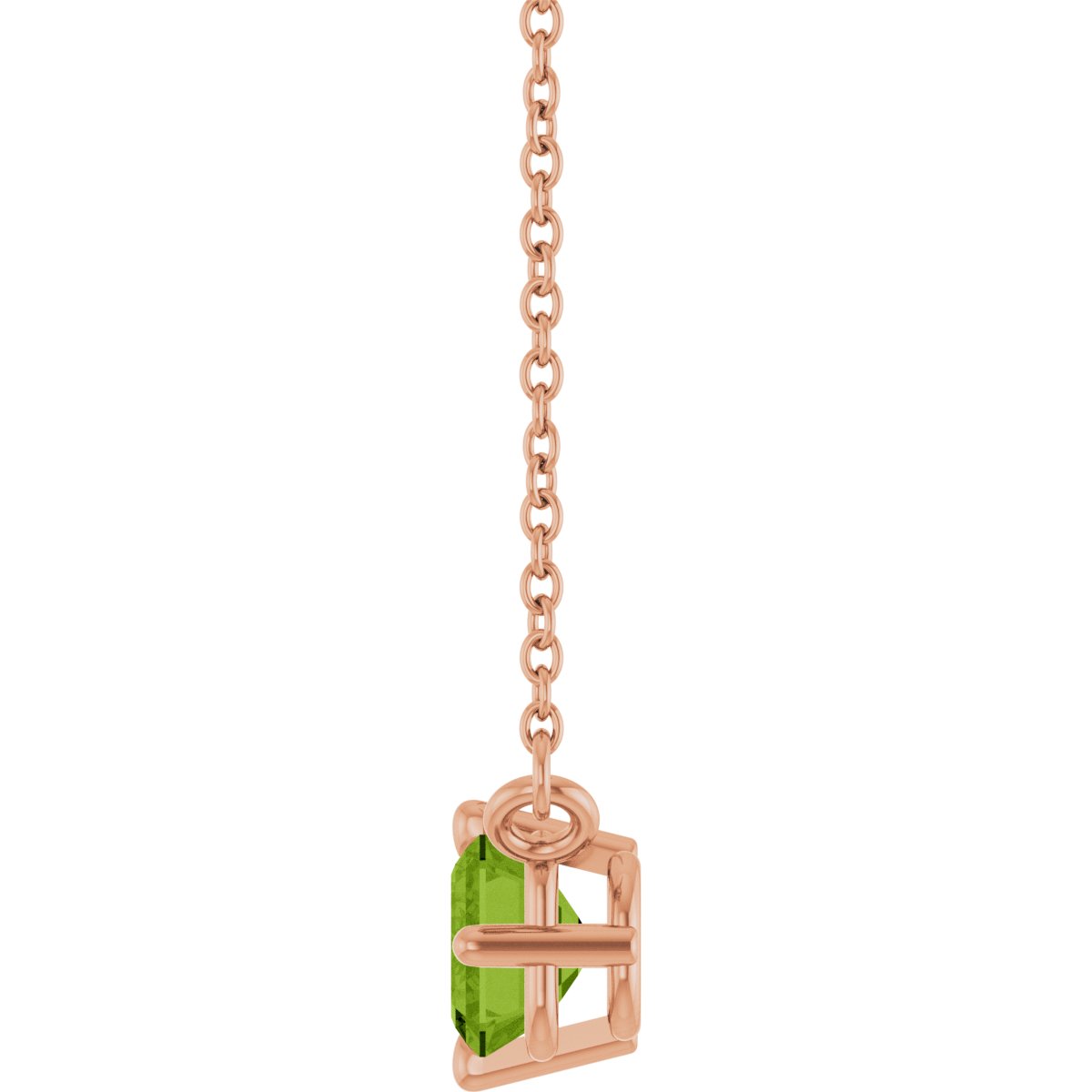 Natural Peridot Solitaire Necklace in 14k rose gold