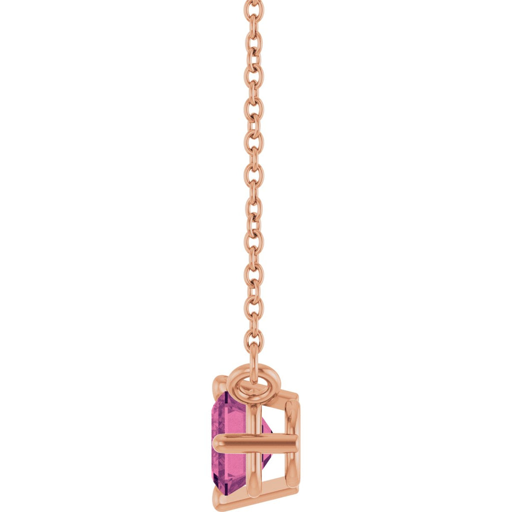 Natural Pink Tourmaline Solitaire Necklace in 14k rose gold