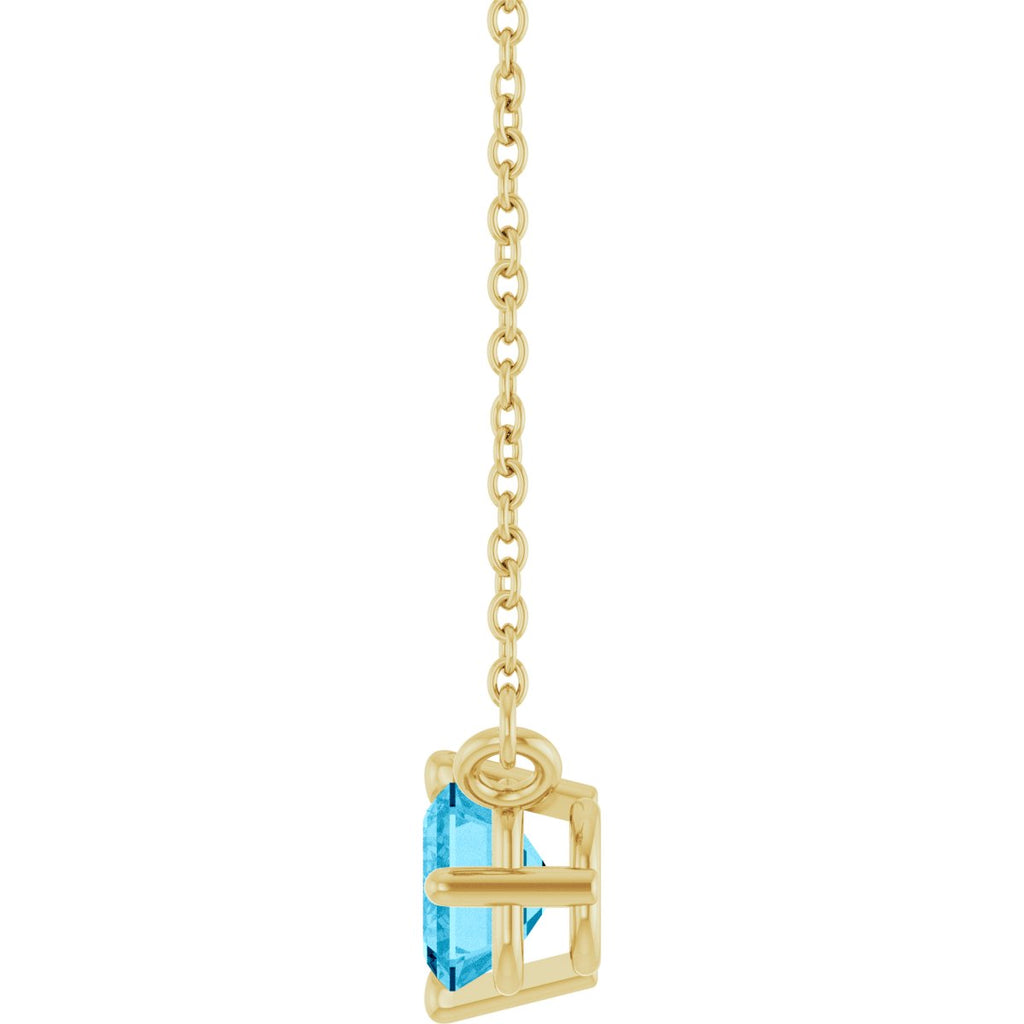 Natural Aquamarine Solitaire Necklace in 14k yellow gold