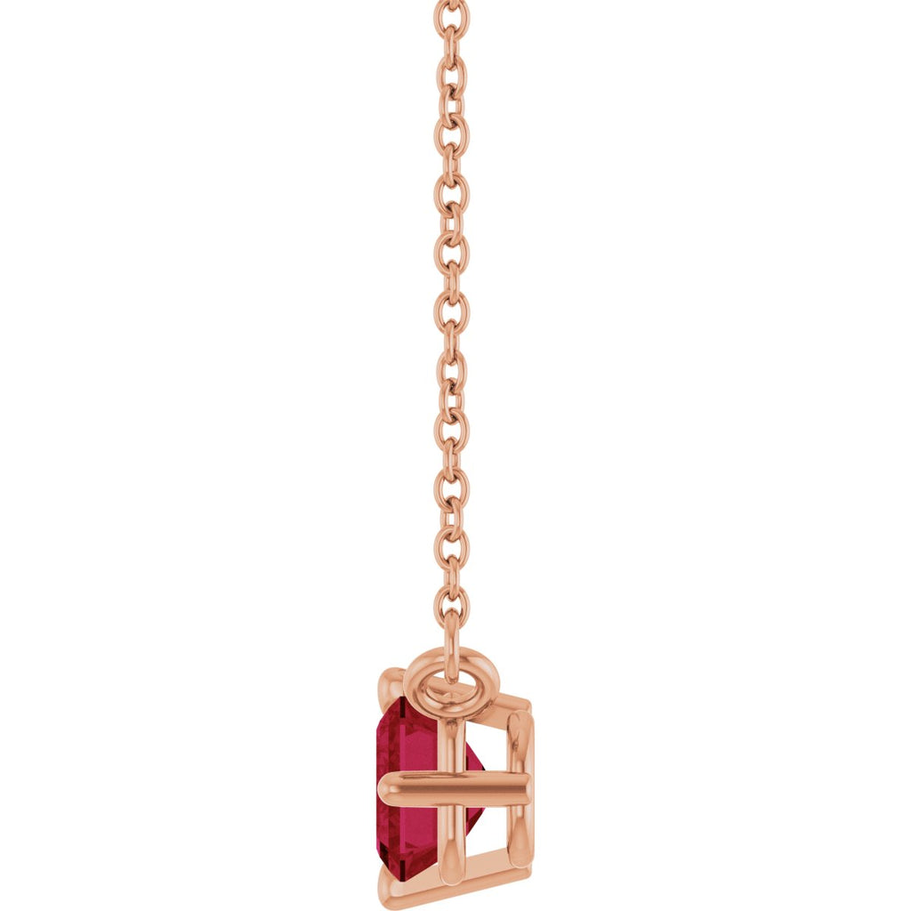 Lab-Grown Ruby Solitaire Necklace in 14k rose gold