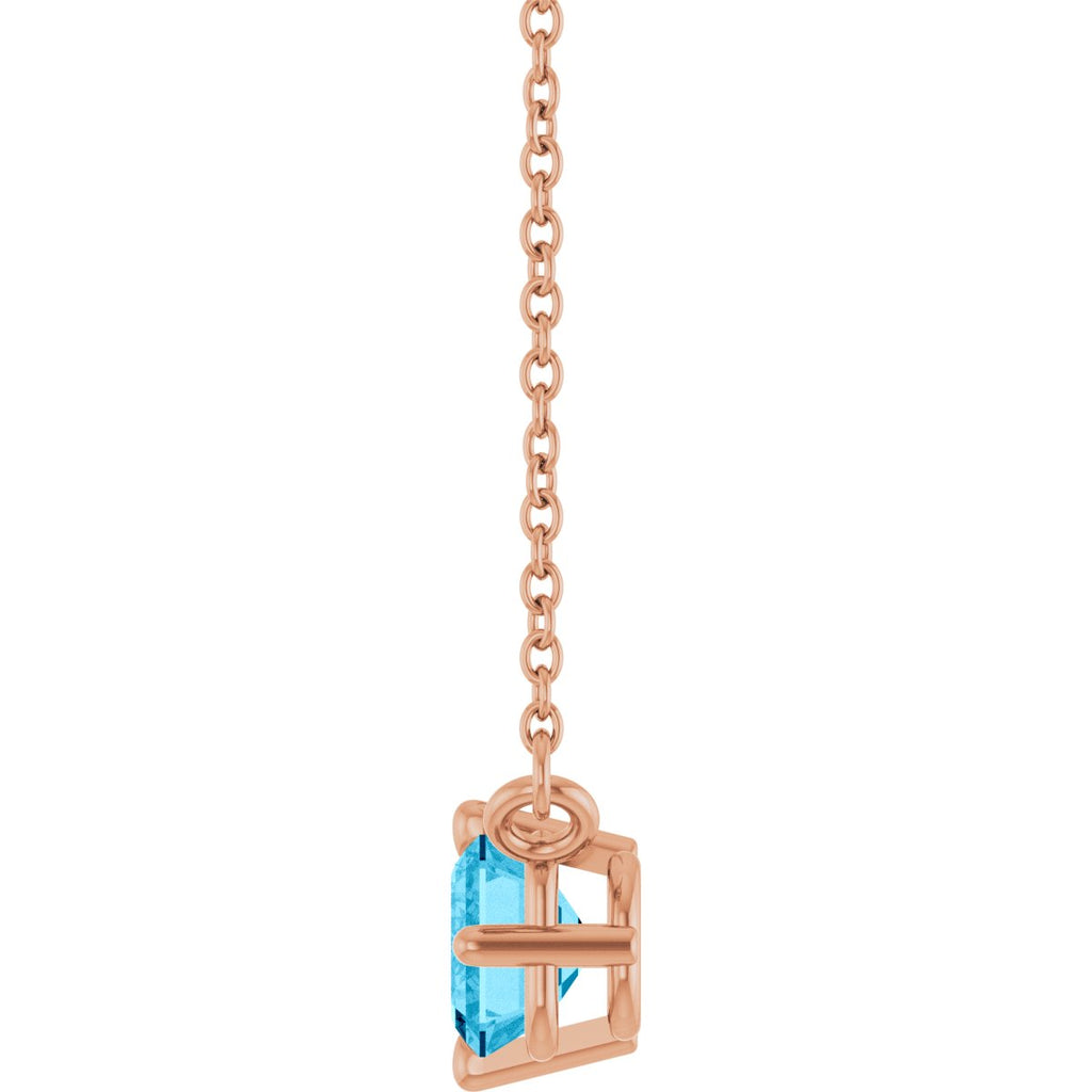 Natural Aquamarine Solitaire Necklace in 14k rose gold