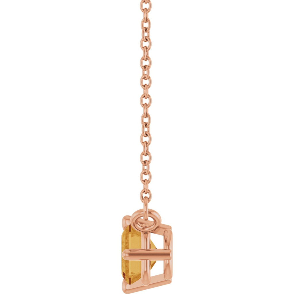 Natural Citrine Solitaire Necklace in 14k rose gold