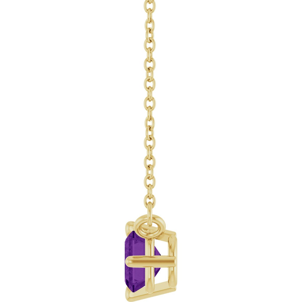 Natural Amethyst Solitaire Necklace in 14k yellow gold