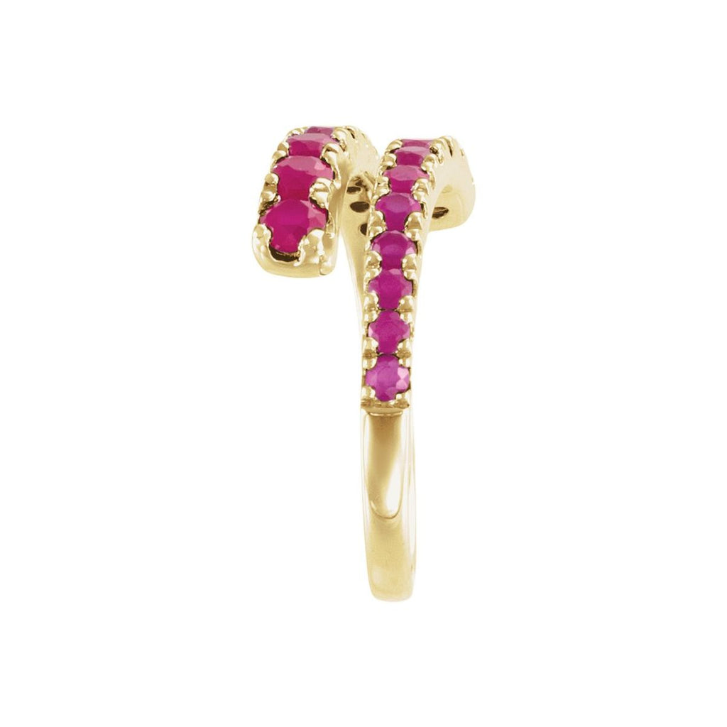 Lab-Grown Ruby Bypass Ring in 14k yellow gold