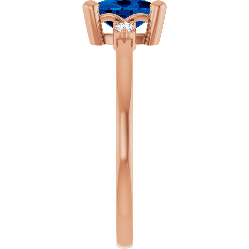 Lab-Grown Blue Sapphire & .05 CTW Natural Diamond Ring in 14k rose gold