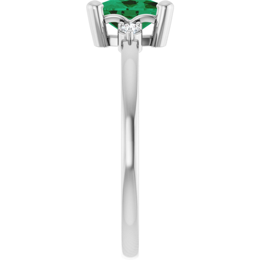 Lab-Grown Emerald & .05 CTW Natural Diamond Ring in 14k white gold