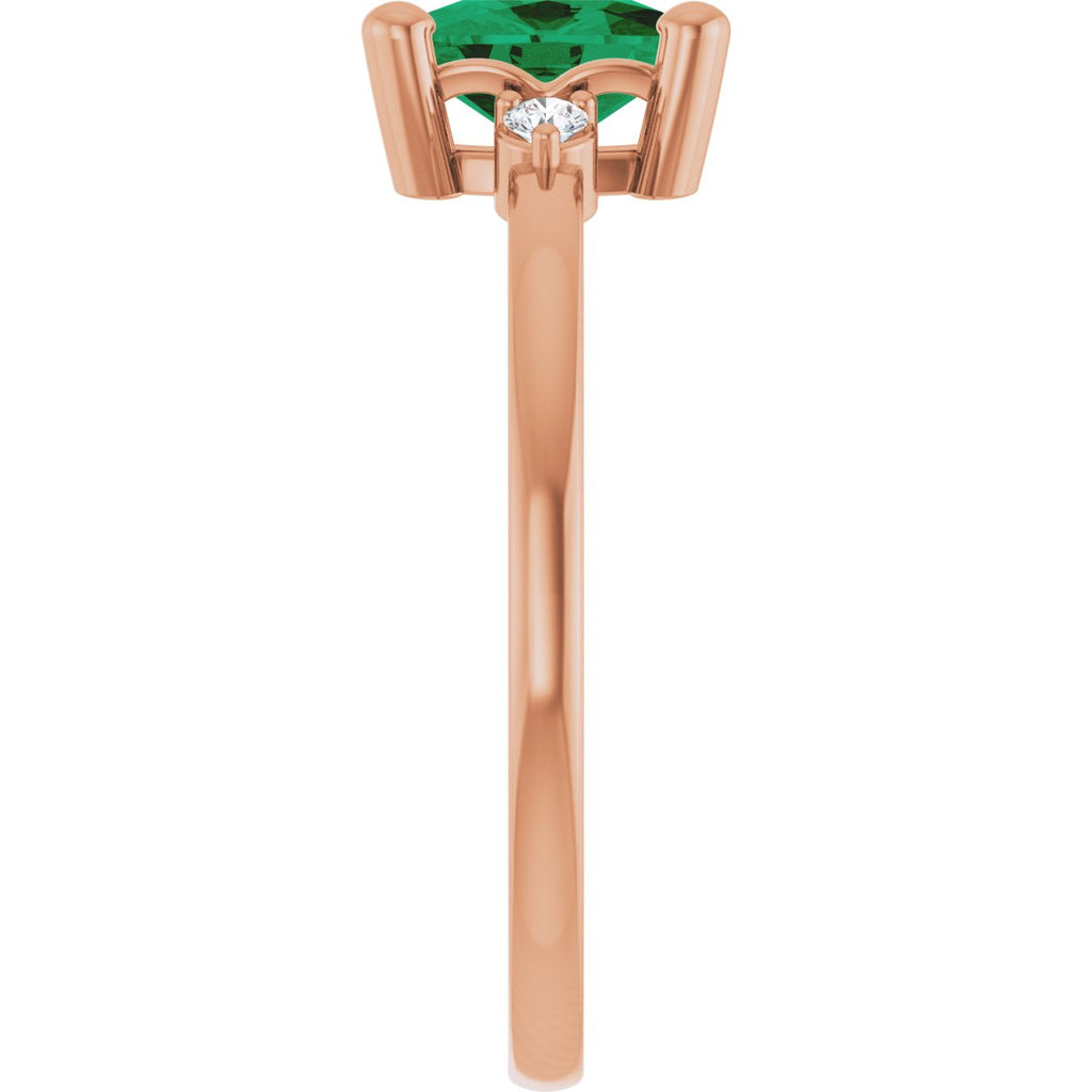 Lab-Grown Emerald & .05 CTW Natural Diamond Ring in 14k rose gold
