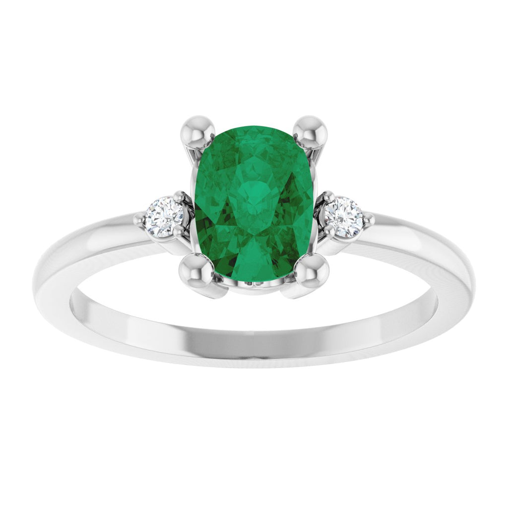 Lab-Grown Emerald & .05 CTW Natural Diamond Ring in 14k white gold