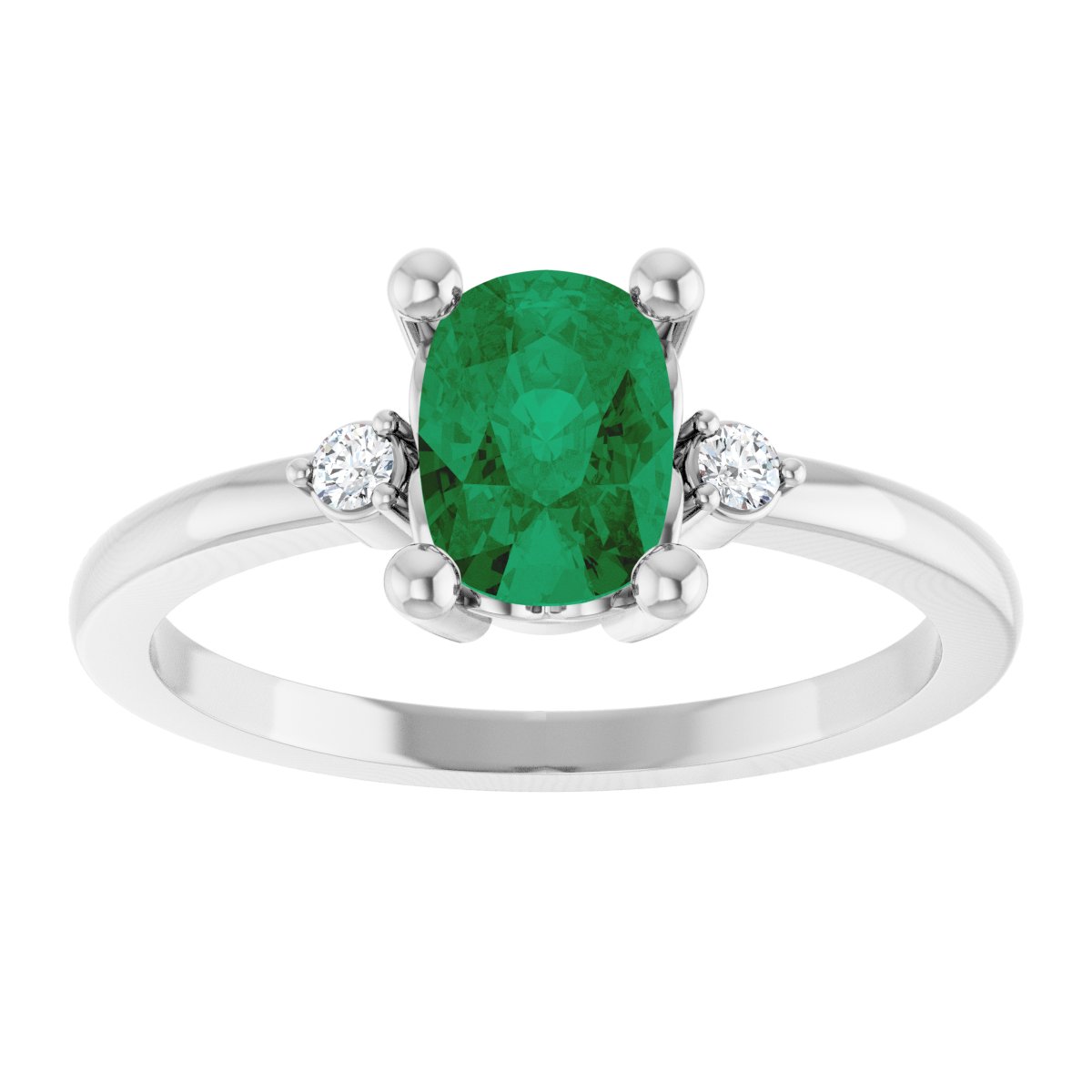 Lab-Grown Emerald & .05 CTW Natural Diamond Ring in 14k white gold
