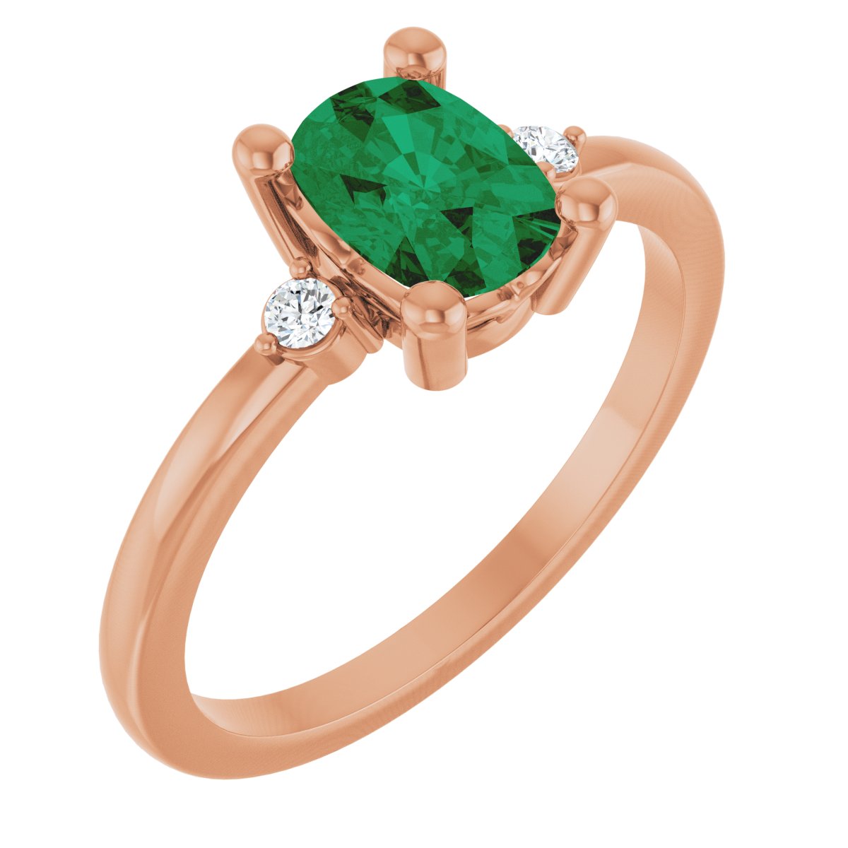 Lab-Grown Emerald & .05 CTW Natural Diamond Ring in 14k rose gold