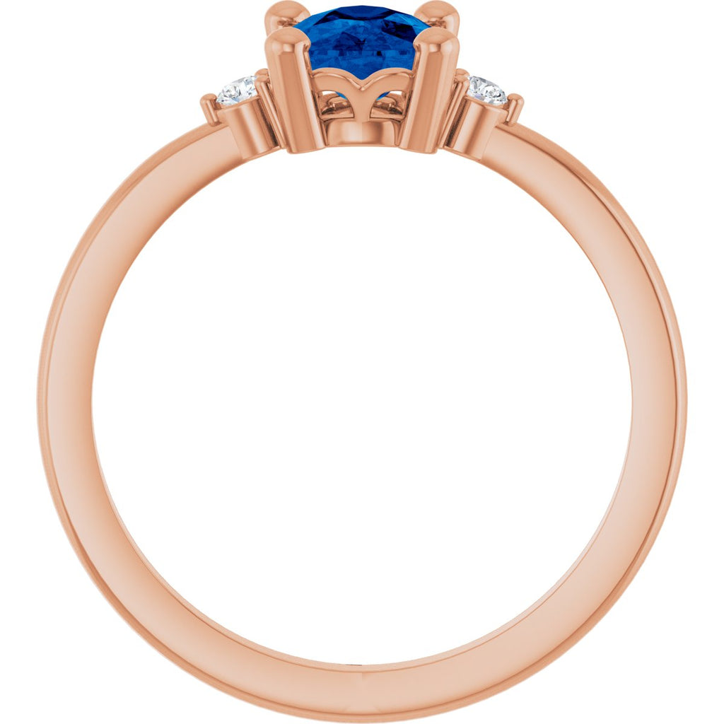 Lab-Grown Blue Sapphire & .05 CTW Natural Diamond Ring in 14k rose gold