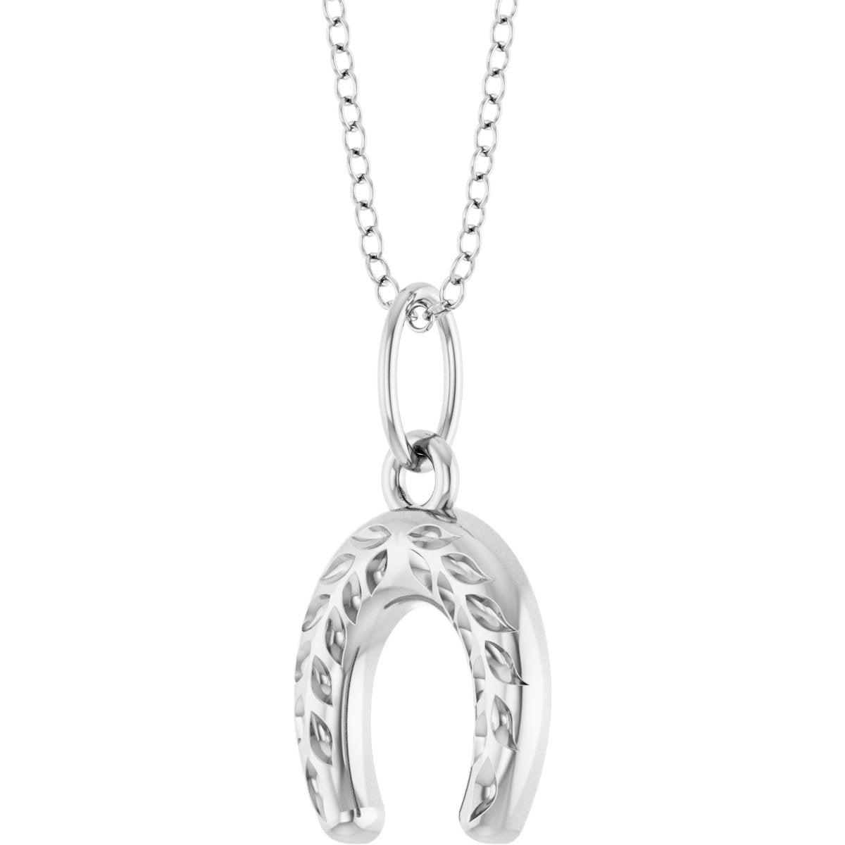 Wheat Pattern Horseshoe Necklace in 14k white gold