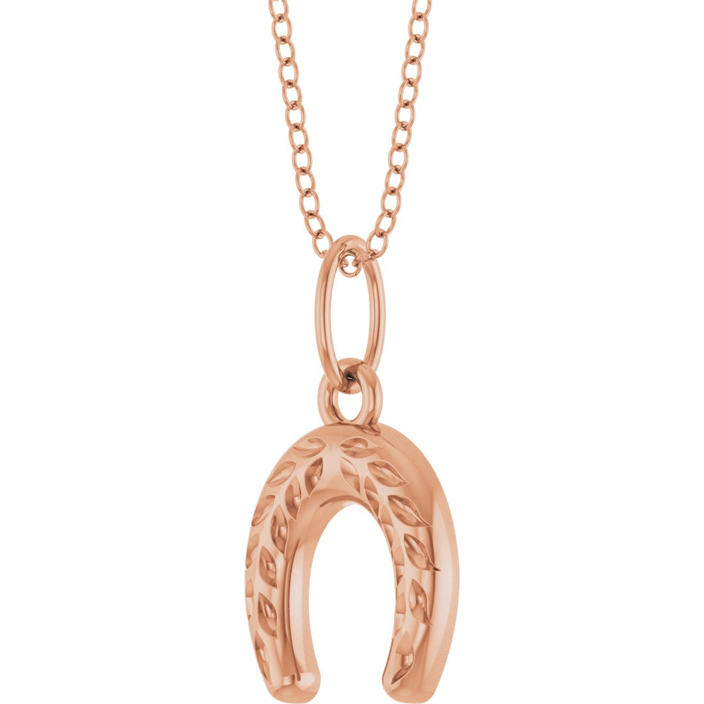 Wheat Pattern Horseshoe Necklace in 14k rose gold