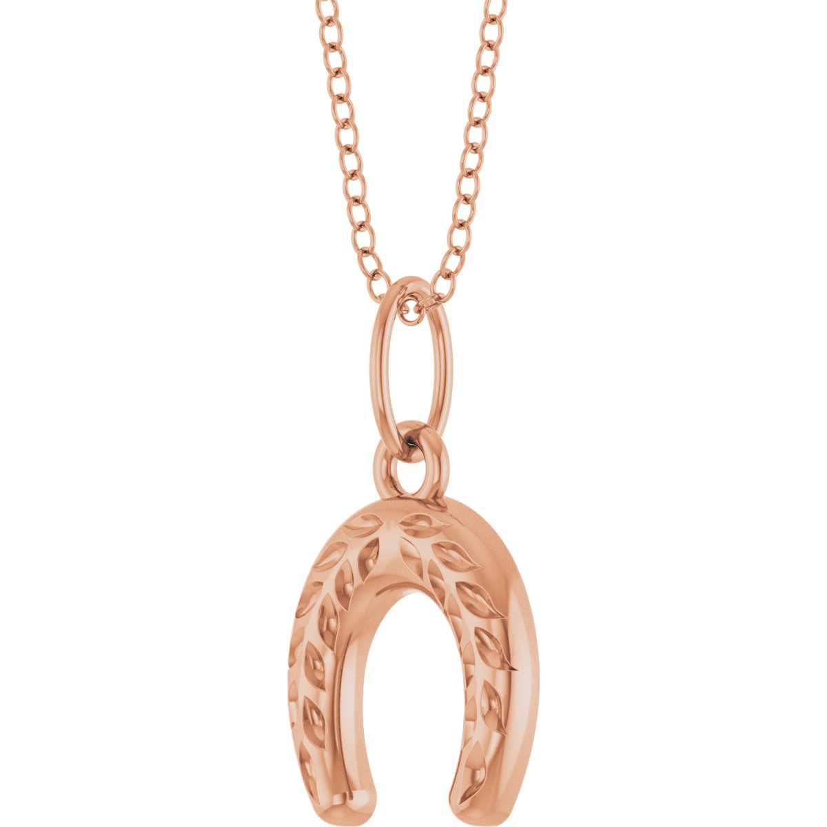 Wheat Pattern Horseshoe Necklace in 14k rose gold