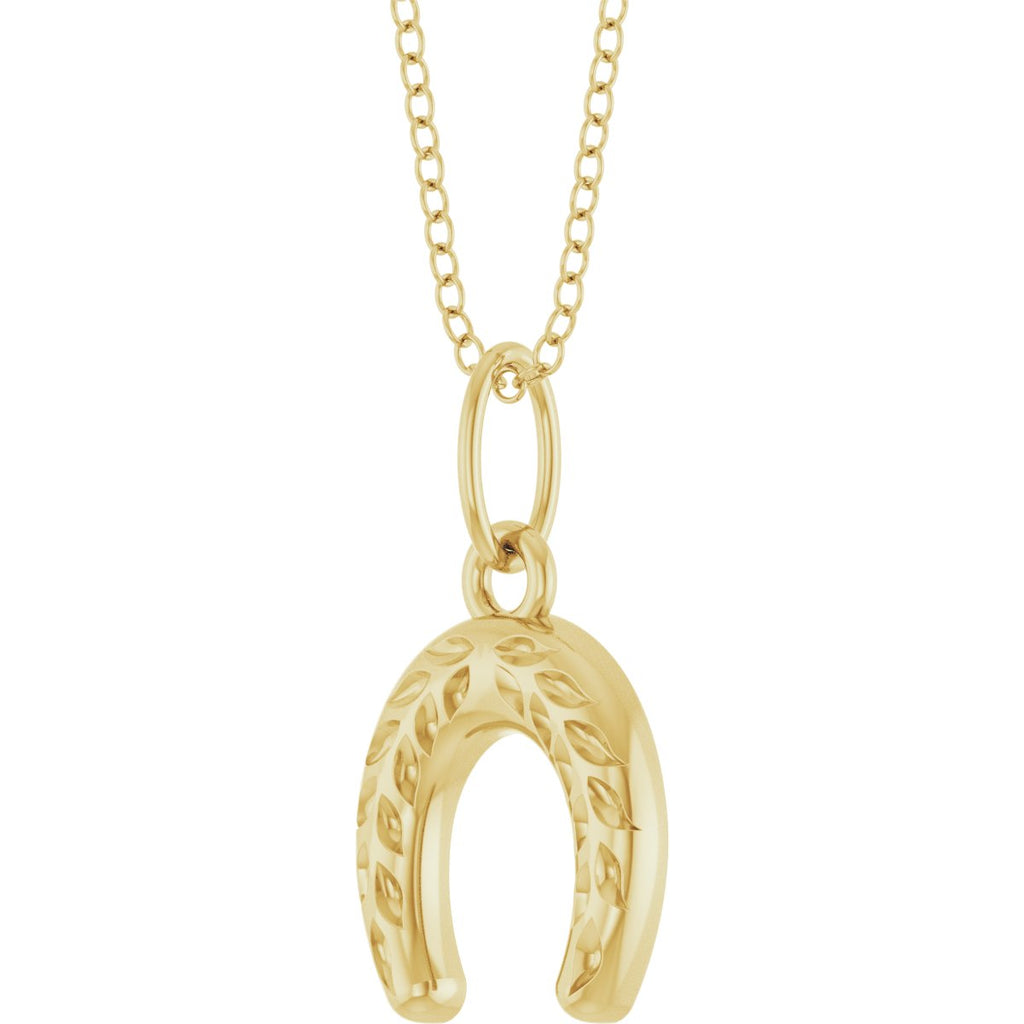 Wheat Pattern Horseshoe Necklace in 14k yellow gold