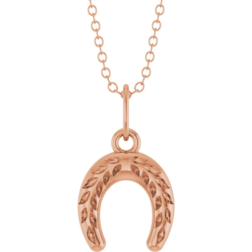 Wheat Pattern Horseshoe Necklace in 14k rose gold