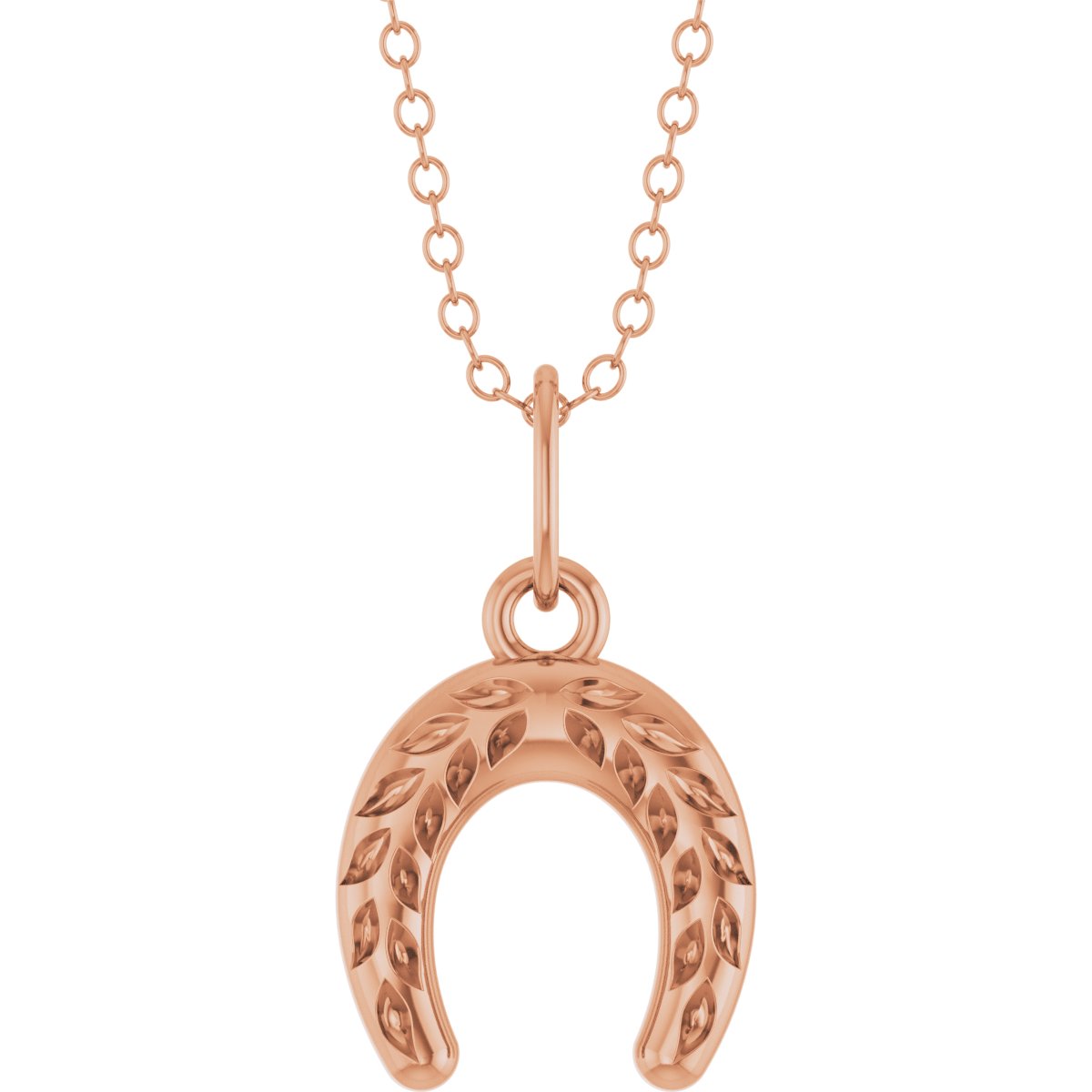Wheat Pattern Horseshoe Necklace in 14k rose gold