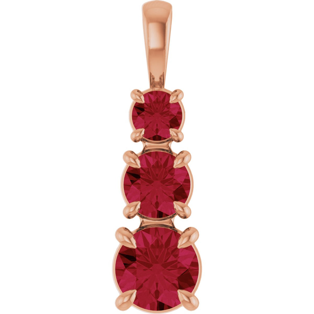 Lab-Grown Ruby Three-Stone Pendant in 14k rose gold