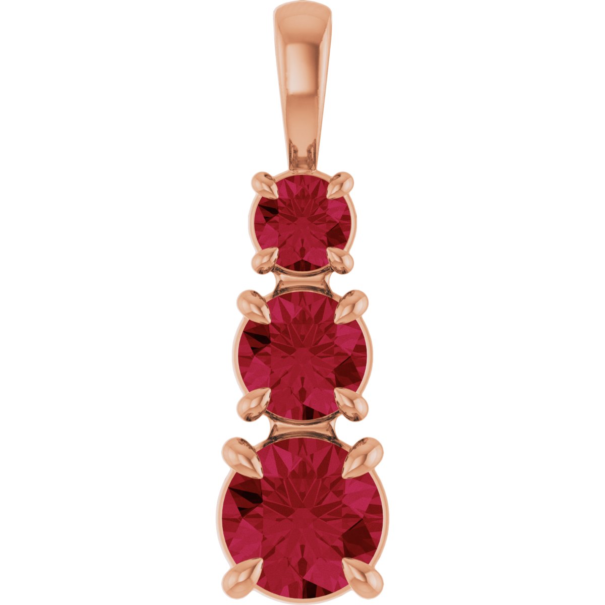 Lab-Grown Ruby Three-Stone Pendant in 14k rose gold