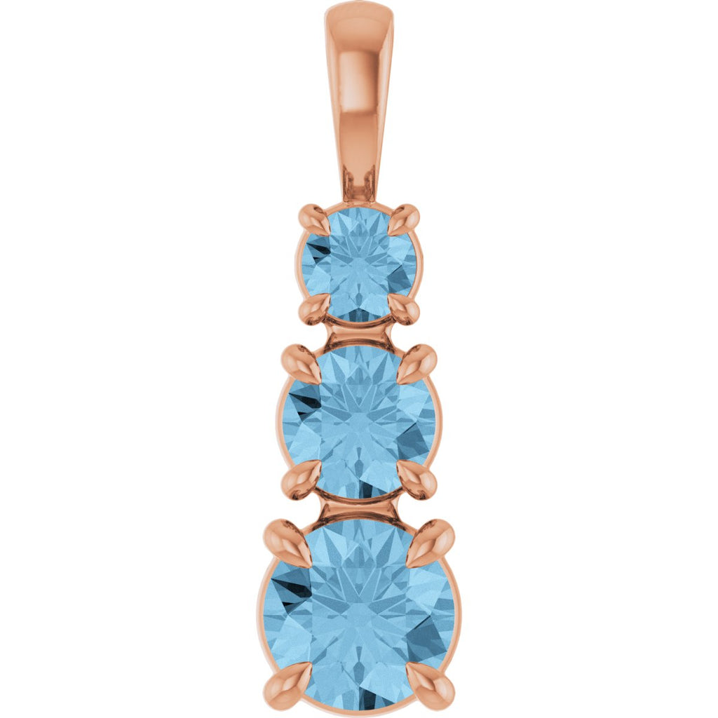 Natural Sky Blue Topaz Three-Stone Pendant in 14k rose gold
