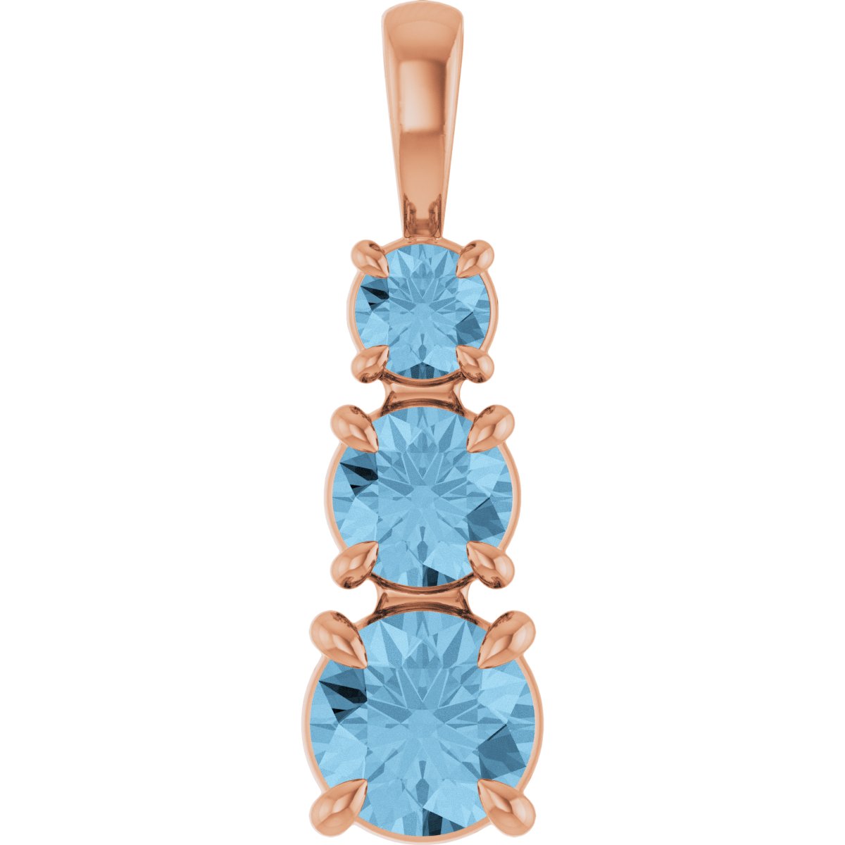 Natural Sky Blue Topaz Three-Stone Pendant in 14k rose gold
