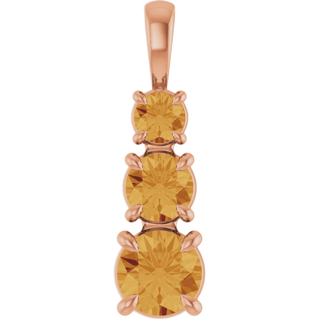 Natural Citrine Three-Stone Pendant in 14k rose gold