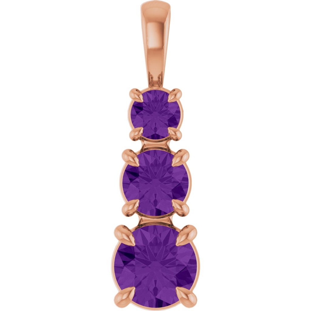 Natural Amethyst Three-Stone Pendant in 14k rose gold