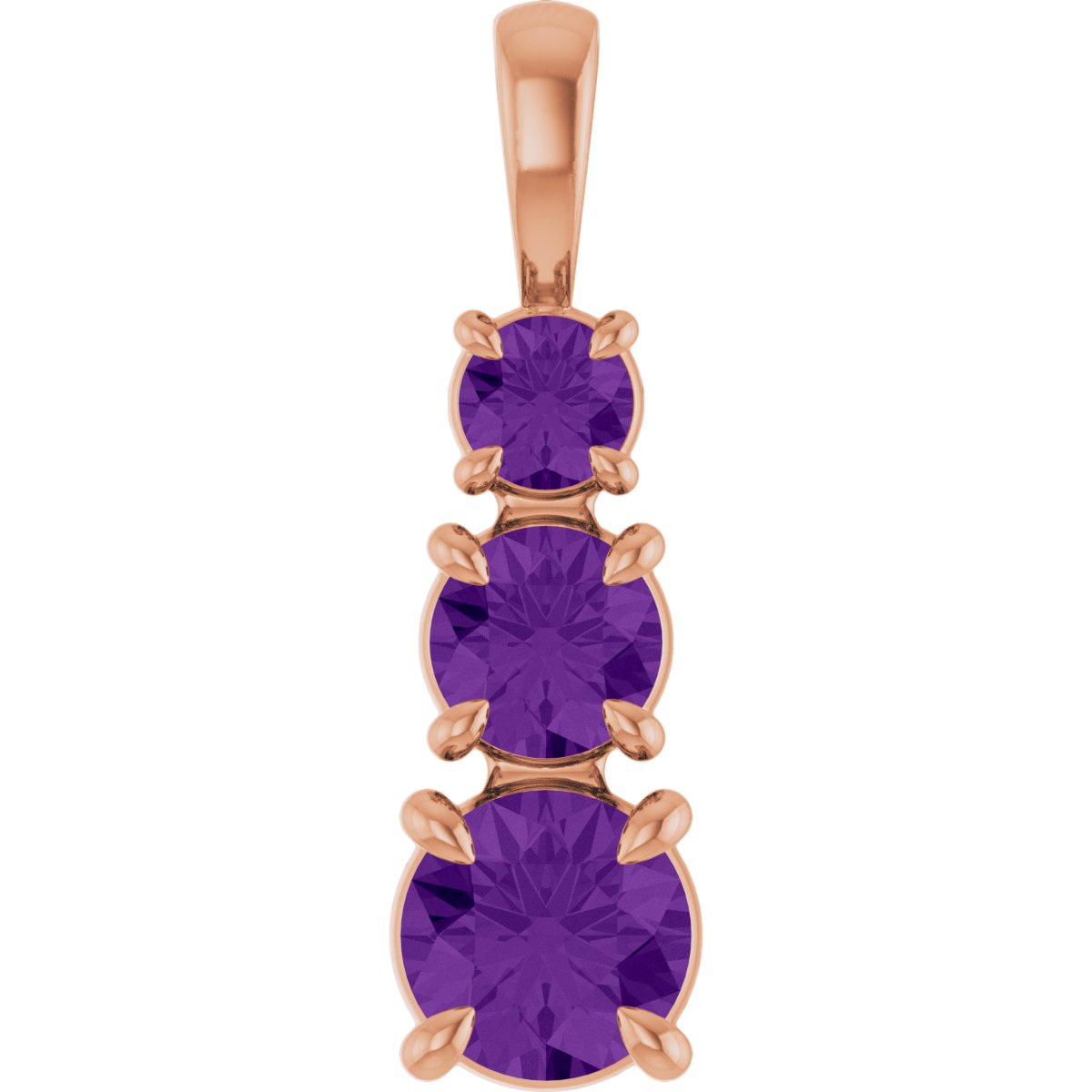 Natural Amethyst Three-Stone Pendant in 14k rose gold