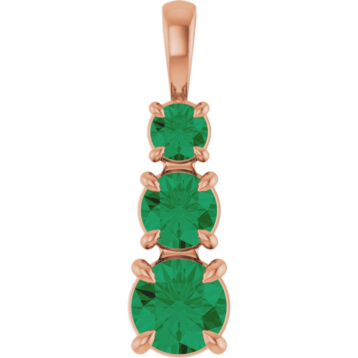 Lab-Grown Emerald Three-Stone Pendant in 14k rose gold