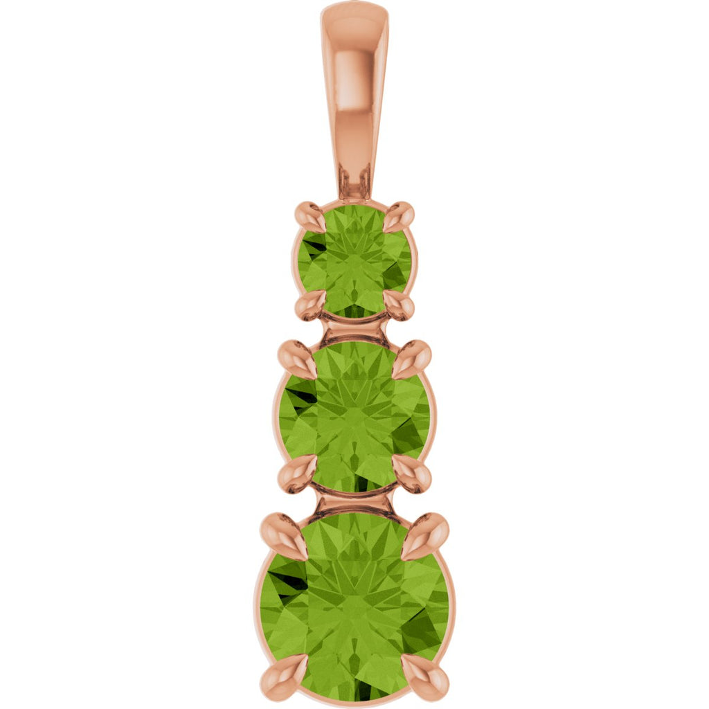 Natural Peridot Three-Stone Pendant in 14k rose gold