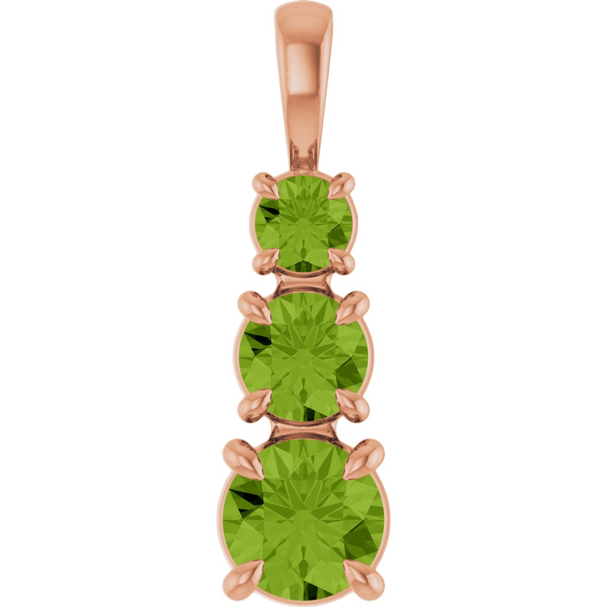 Natural Peridot Three-Stone Pendant in 14k rose gold