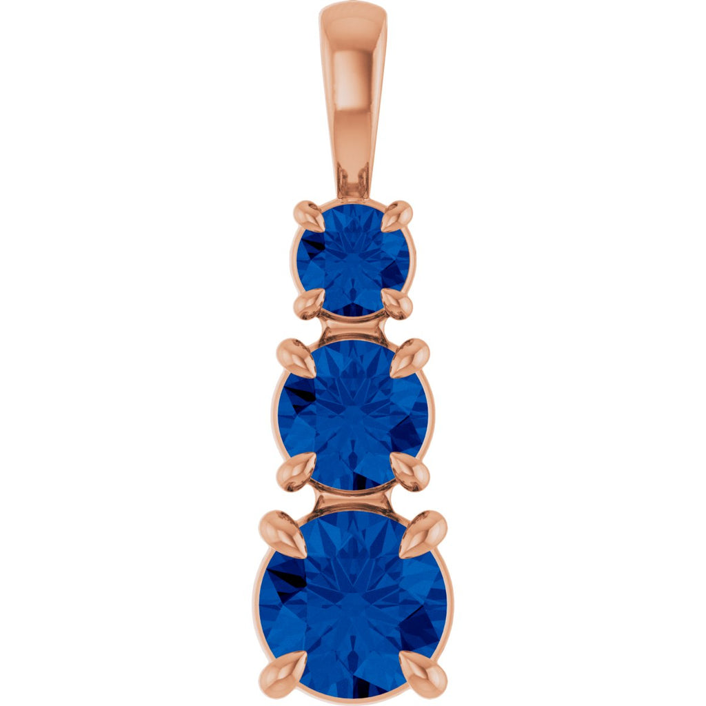 Lab-Grown Blue Sapphire Three-Stone Pendant in 14k rose gold