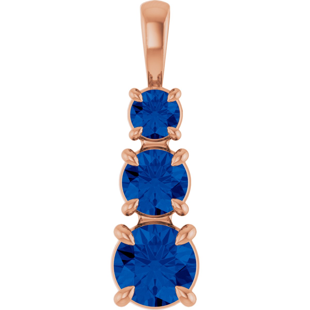 Lab-Grown Blue Sapphire Three-Stone Pendant in 14k rose gold