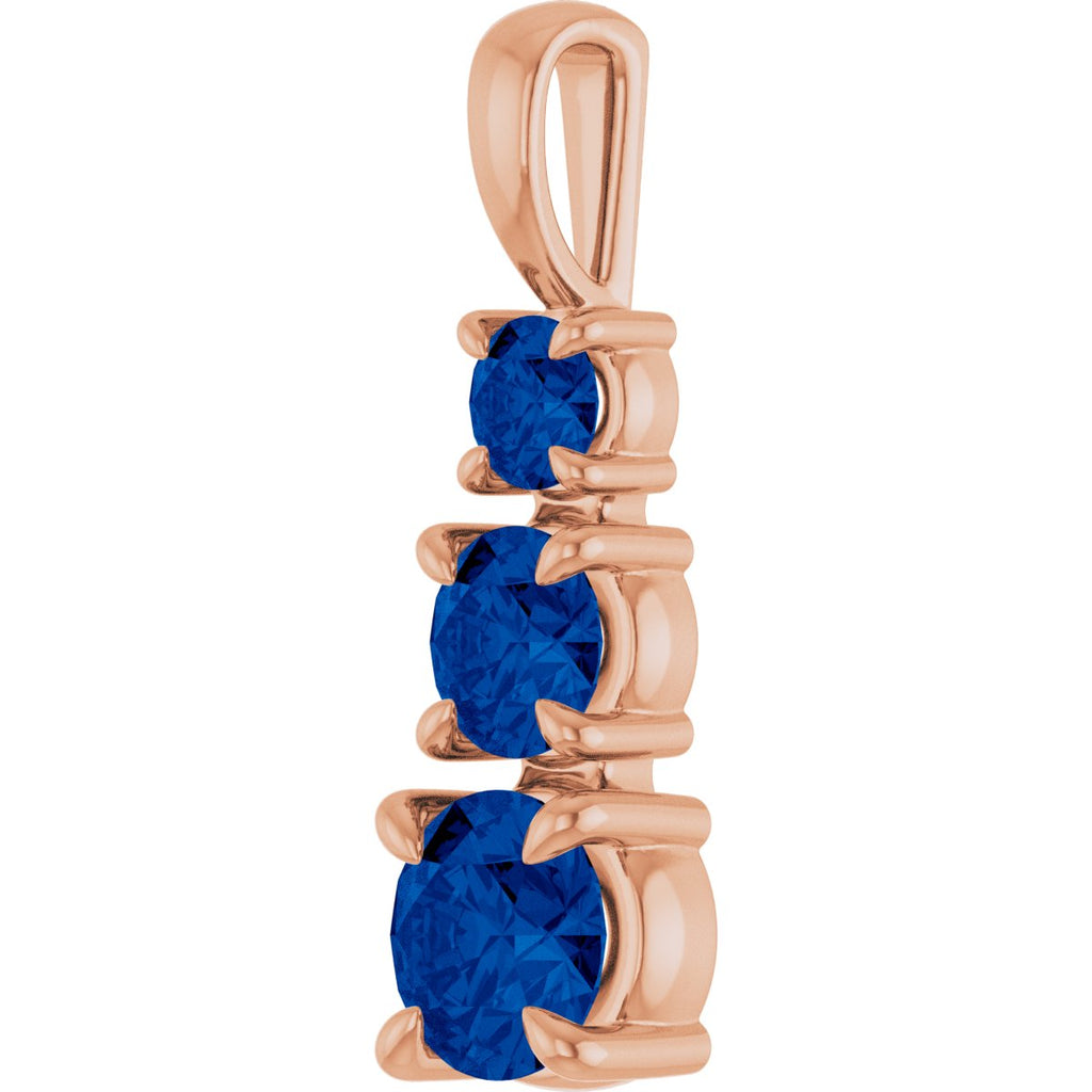 Lab-Grown Blue Sapphire Three-Stone Pendant in 14k rose gold