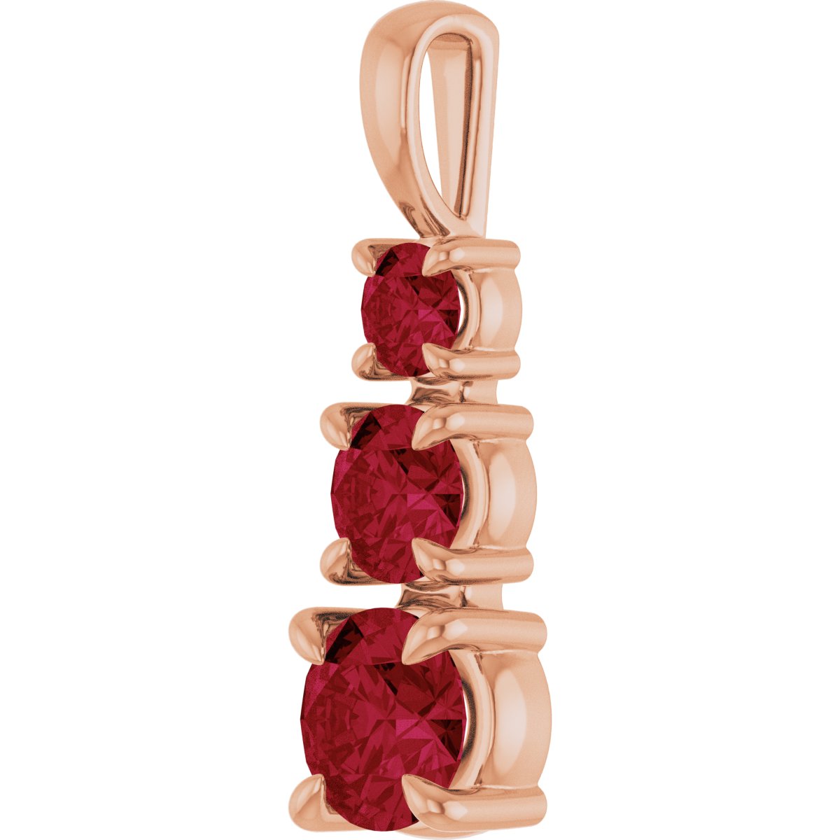 Lab-Grown Ruby Three-Stone Pendant in 14k rose gold