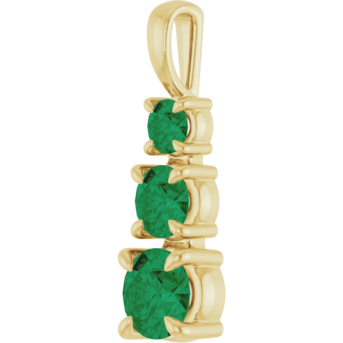 Lab-Grown Emerald Three-Stone Pendant in 14k yellow gold