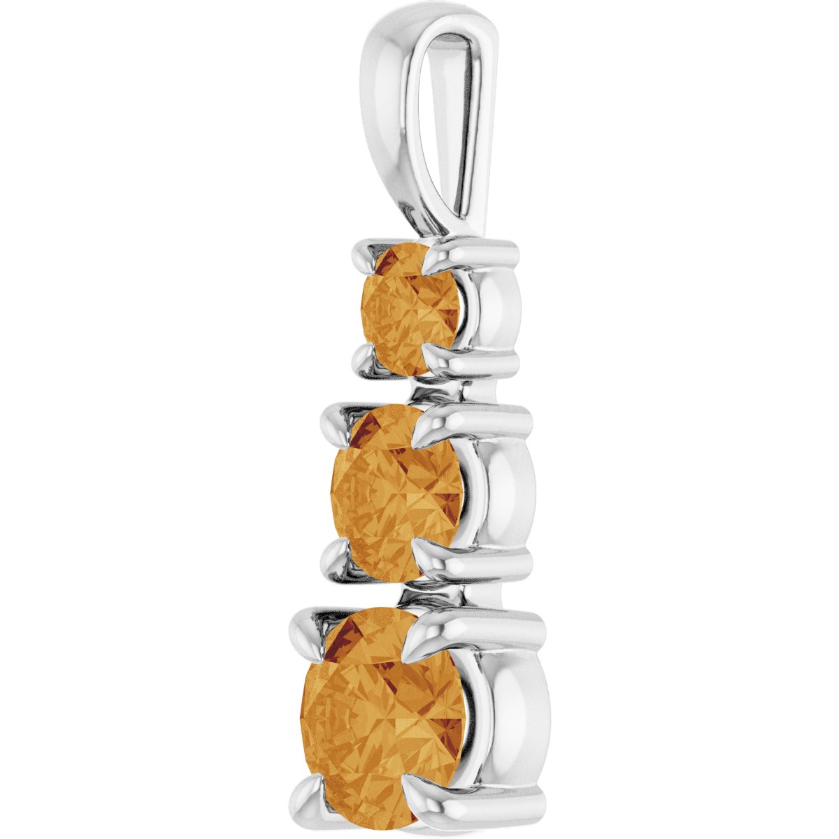 Natural Citrine Three-Stone Pendant in 14k white gold