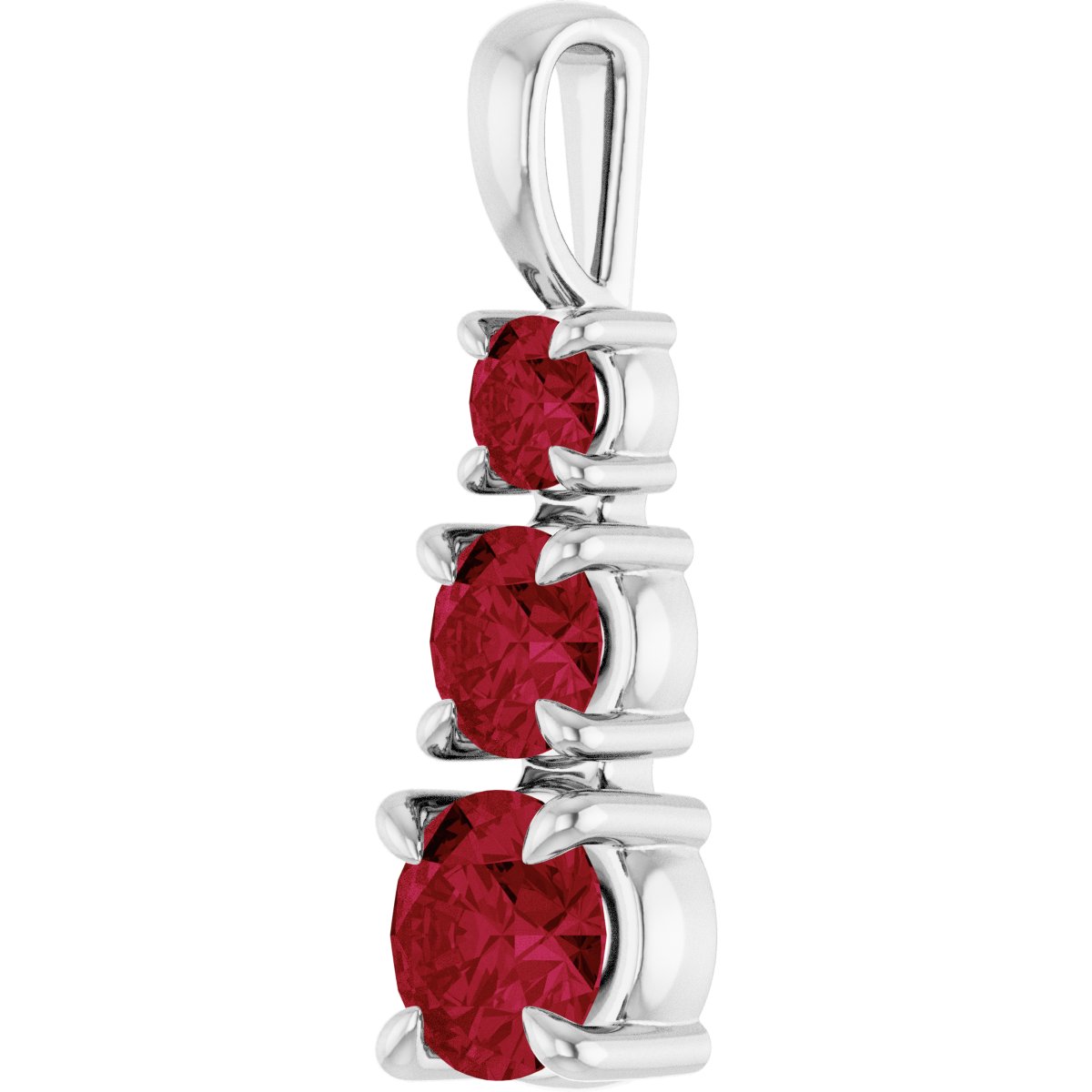 Lab-Grown Ruby Three-Stone Pendant in 14k white gold