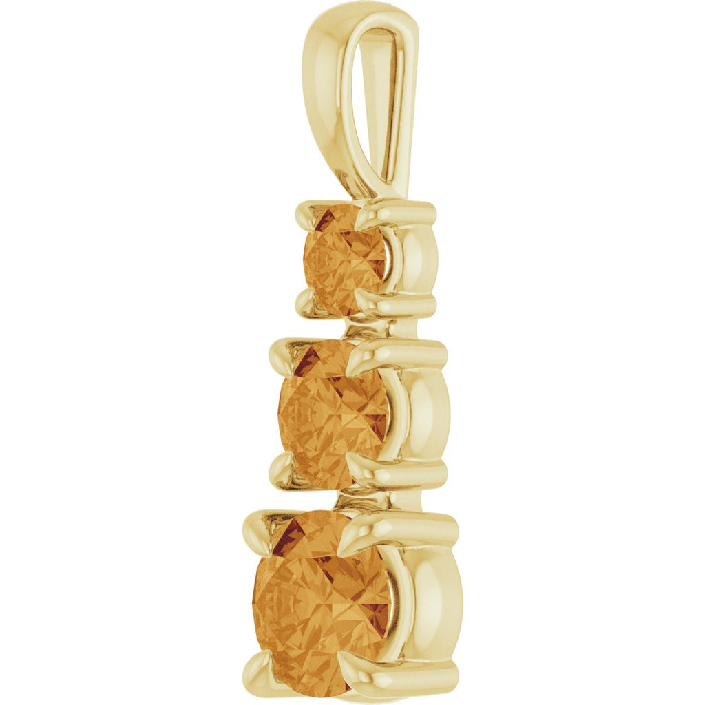 Natural Citrine Three-Stone Pendant in 14k yellow gold