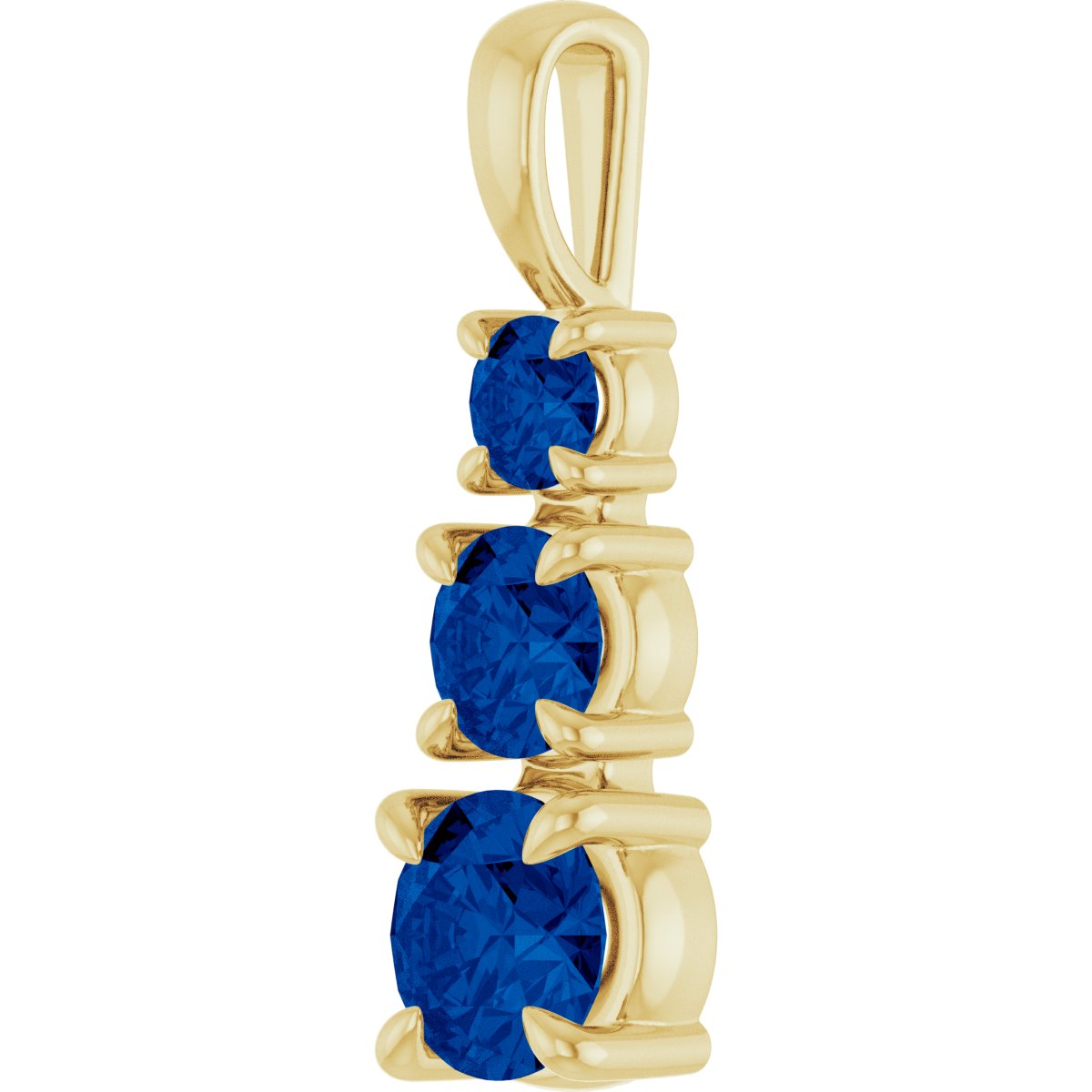 Lab-Grown Blue Sapphire Three-Stone Pendant in 14k yellow gold