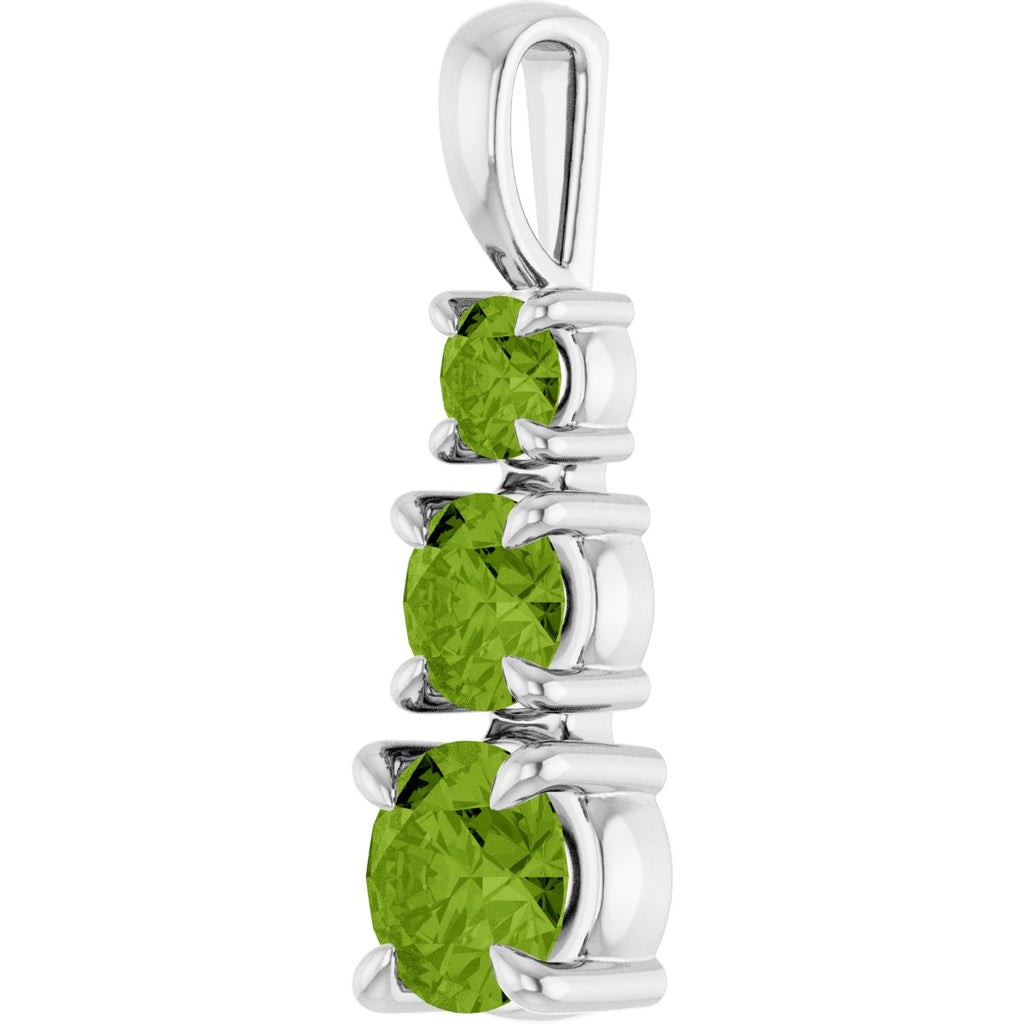 Natural Peridot Three-Stone Pendant in 14k white gold
