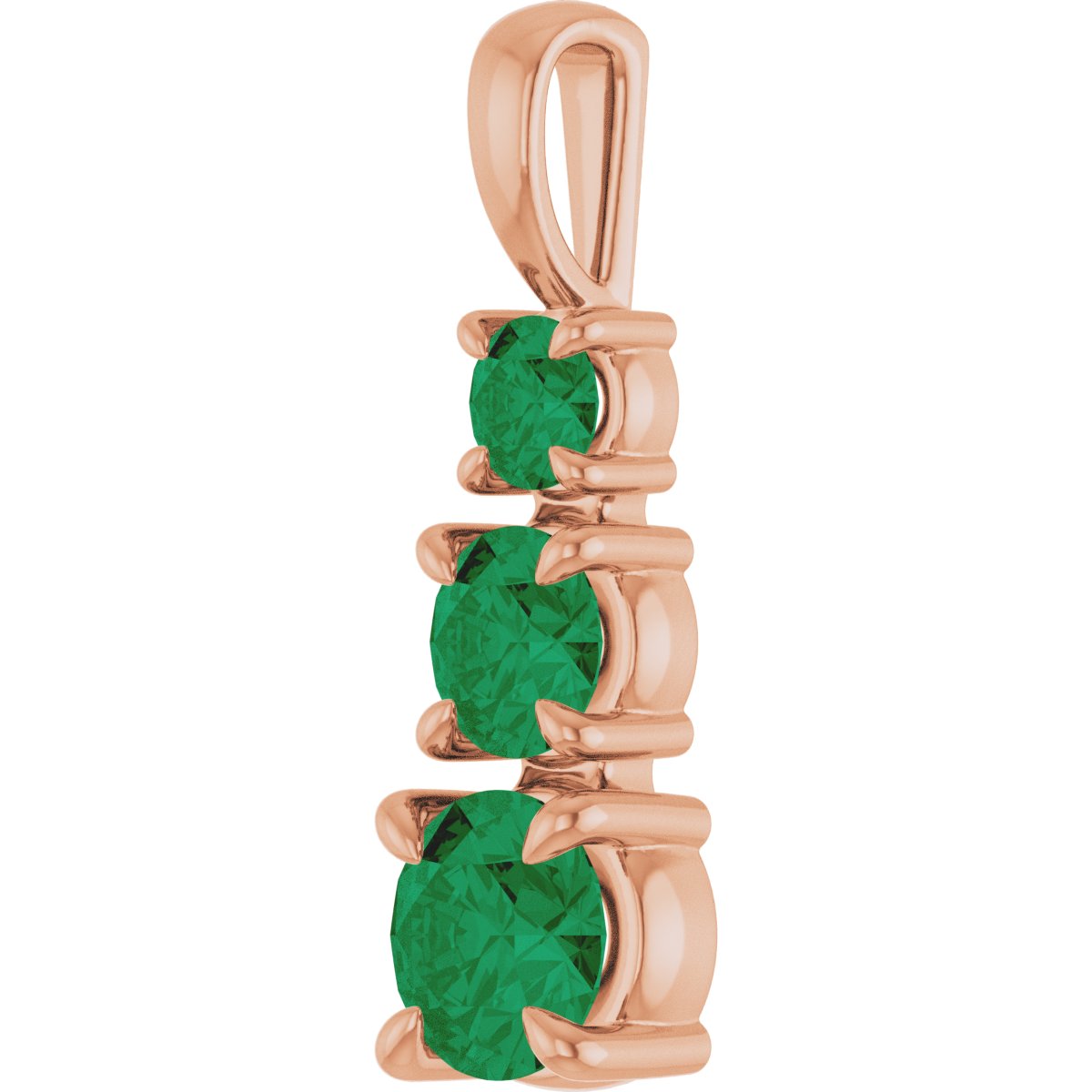 Lab-Grown Emerald Three-Stone Pendant in 14k rose gold
