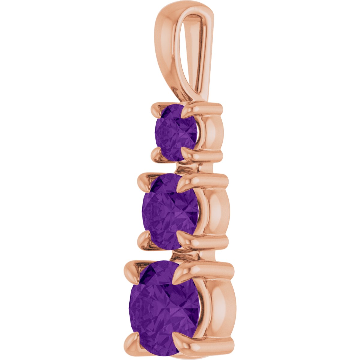 Natural Amethyst Three-Stone Pendant in 14k rose gold