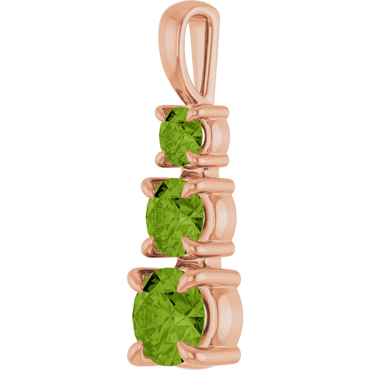 Natural Peridot Three-Stone Pendant in 14k rose gold