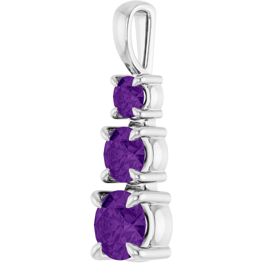 Natural Amethyst Three-Stone Pendant in 14k white gold
